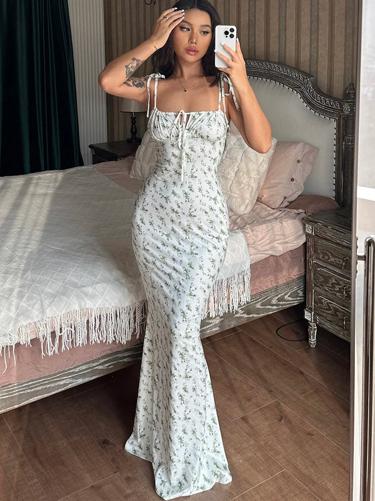 Dulzura Women Floral Print  Sleeveless Bodycon Maxi Dress Outfits Birthday Party Club Clothes