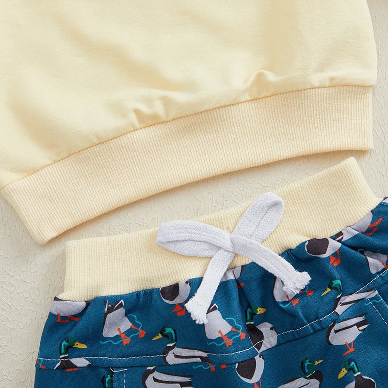 2024-09-13 Lioraitiin Toddler Baby Boy Girl Duck Clothes Long Sleeve Sweatshirt Plaid Elastic Waist Long Pants Outfit