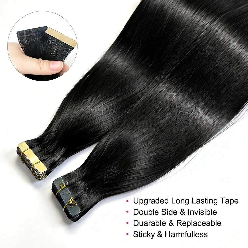 Straight Tape in Hair Extensions Human Hair Brazilian Hair 100% Human Hair Extensions Skin Weft Adhesive Glue On Salon Quality