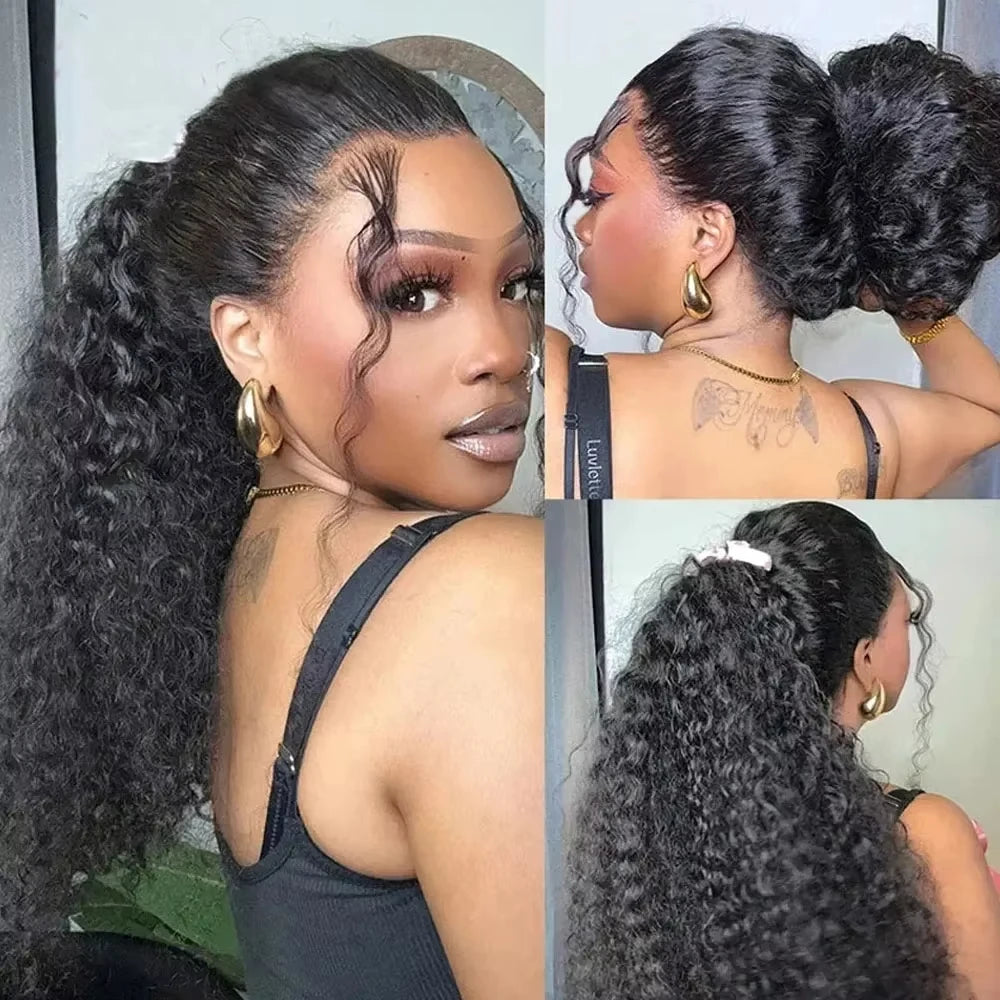 Curly Wigs 360 Full Lace Wig Deep Wave Water Wave Human Hair 1b Black Wig Invisi Strap Hd Lace Wigs 250 Density Bleached Knoted