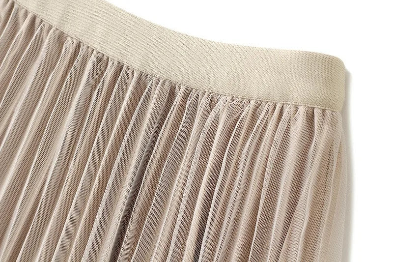 Luxury Velvet Pleated Skirts For Women 2024 Summer Fashion Women's High Waist Mesh Midi Skirt Female Elegant  Solid A-Line Skirt