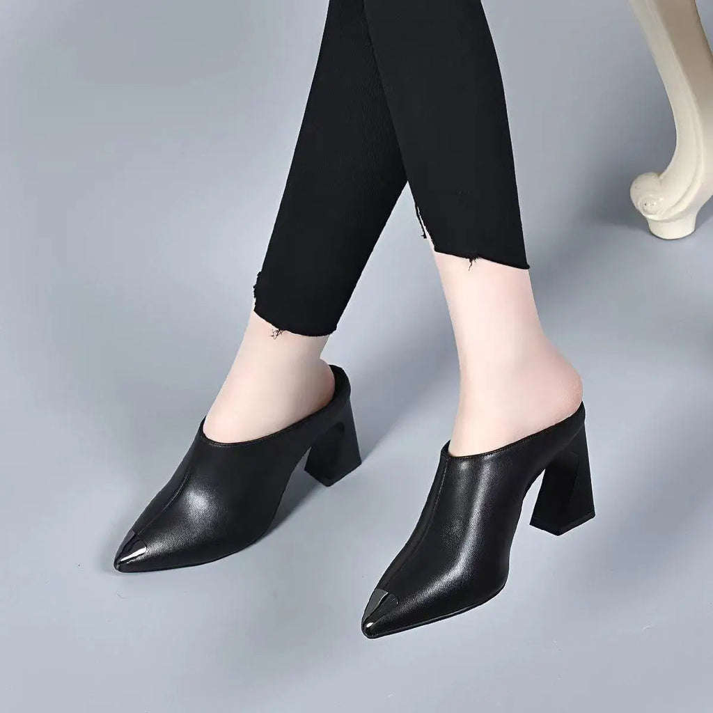 Sandalias Summer 20235 New Women Slipper High Heel Sandal Shoes Ladies Solid Casual PU Leather Slides Pumps Women Heels Shoes