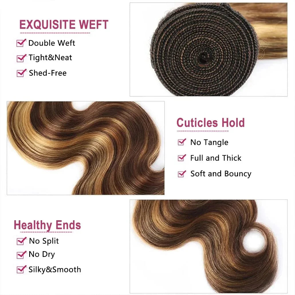 14A Highlight Ombre Body Wave Bundles Human Hair 100% Unprocessed Brazilian Colored 1 3 4 Pcs Raw Hair Bundles Weave Extensions
