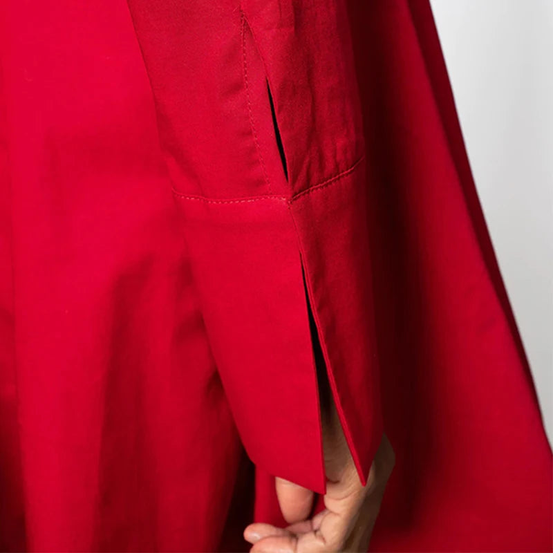 Onecozyday 2025 Stylish Women's Elegant Party Dress Solid Red Long Sleeves Stand-Collar Loose Prom Midi Dresses For Women