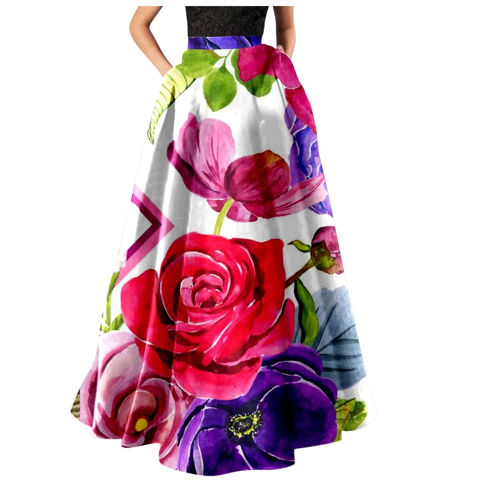 New Colored Flower Wrapped Hip Dresses For Formal Occasions Bohemian Floral Print Maxi Skirt High Waist Pocket Party Dress