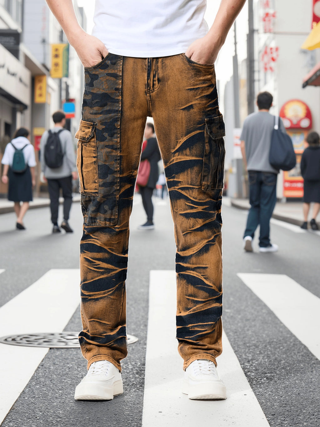 European and American new color contrast retro trend fashion old washed jeans