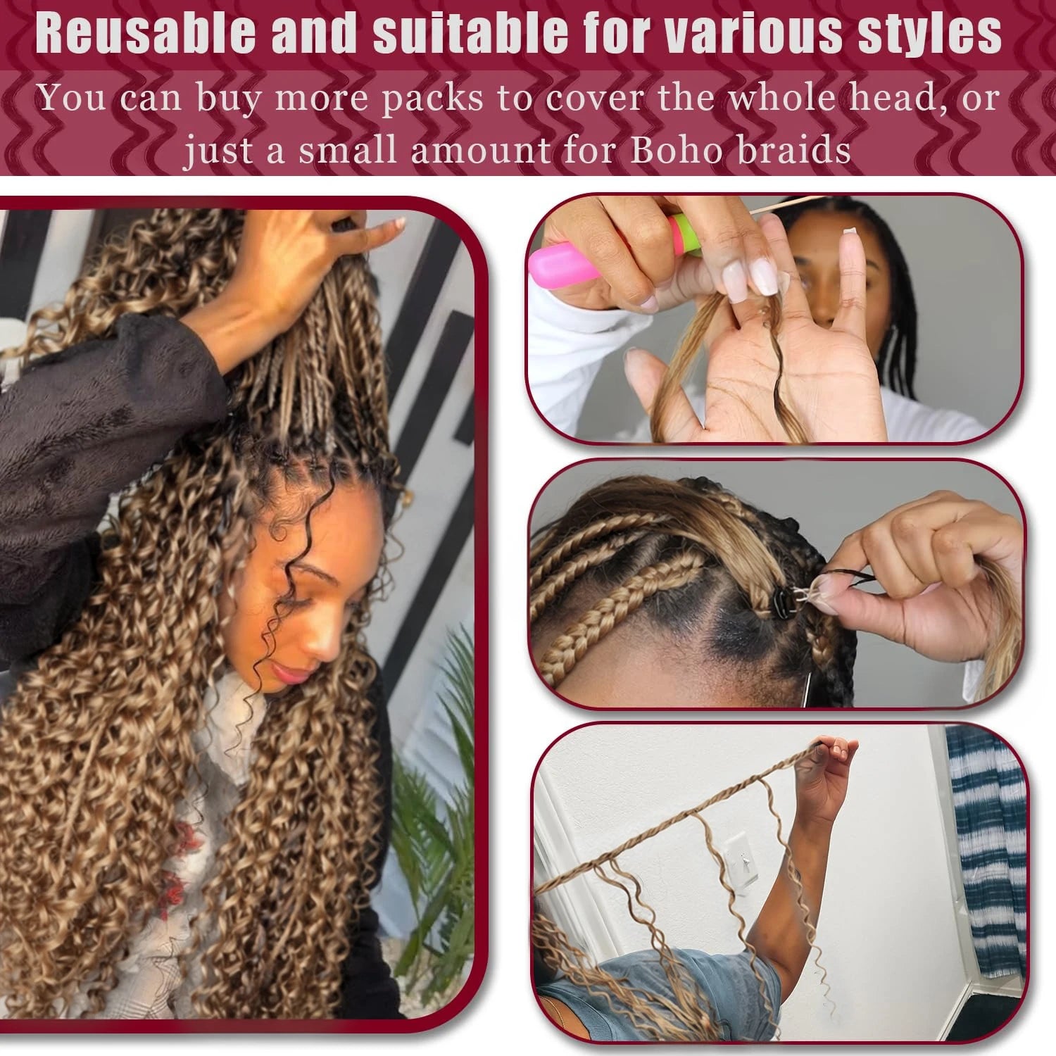 Deep Wave Crochet Hair Extensions Honey Blonde Color Knotless Pre-Separated Human Hair Deep Curly Feather Crochet Braid Hair