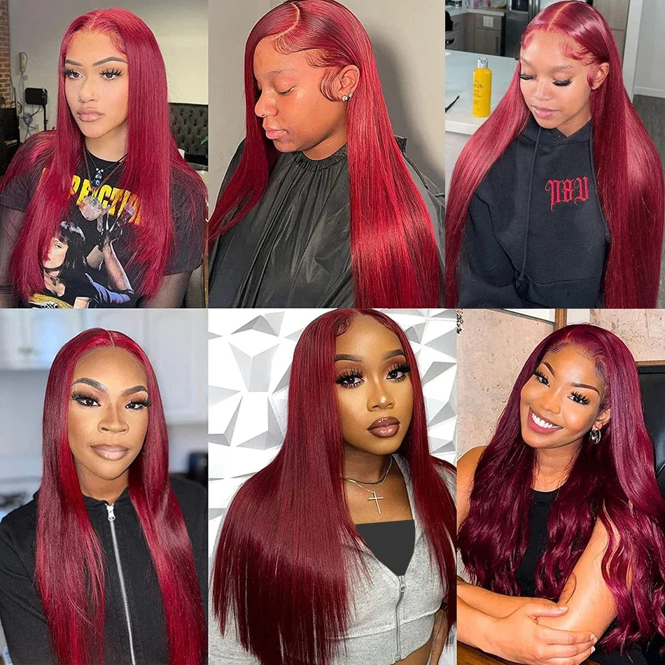 99J Burgundy Colored 13x4 Lace Front Wig Bone Straight 13x6 HD Red Lace Frontal Human Hair Wigs 100% Brazilian Colored Hair Sale