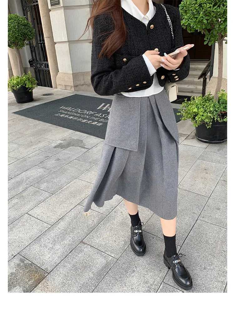 Office Career Women Pumps PU Spring New British Retro Metal Buckle Thick Bottom JK Flat Bottom Small Leather ShoesWoman Shoe