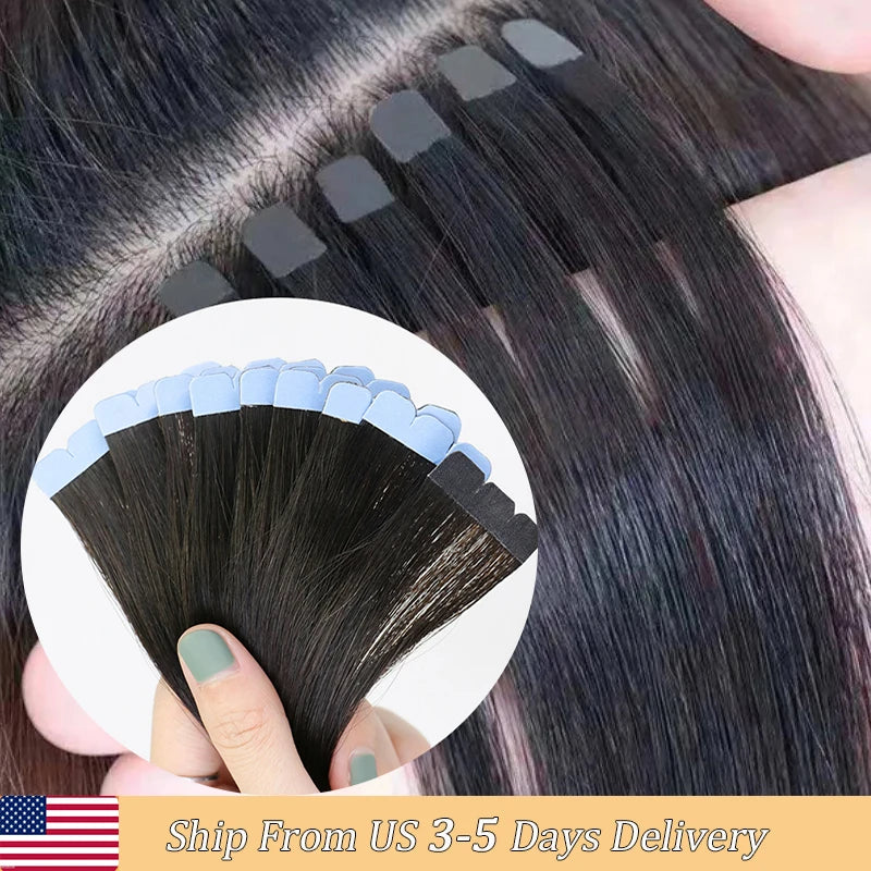 MRSHAIR Mini Tape Hair Extensions Human Hair Natural Tape in Hair Extentions 3x0.8cm Invisible Tape 10pcs/pack For Side Hair