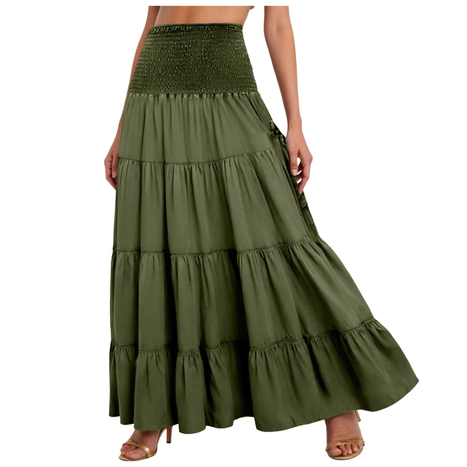 Boho Fairy Skirts Women Tiered Convertible Bustier Dress with Pockets Vintage Hippie Gypsy A-Line Maxi Skirt Versatile Sarong