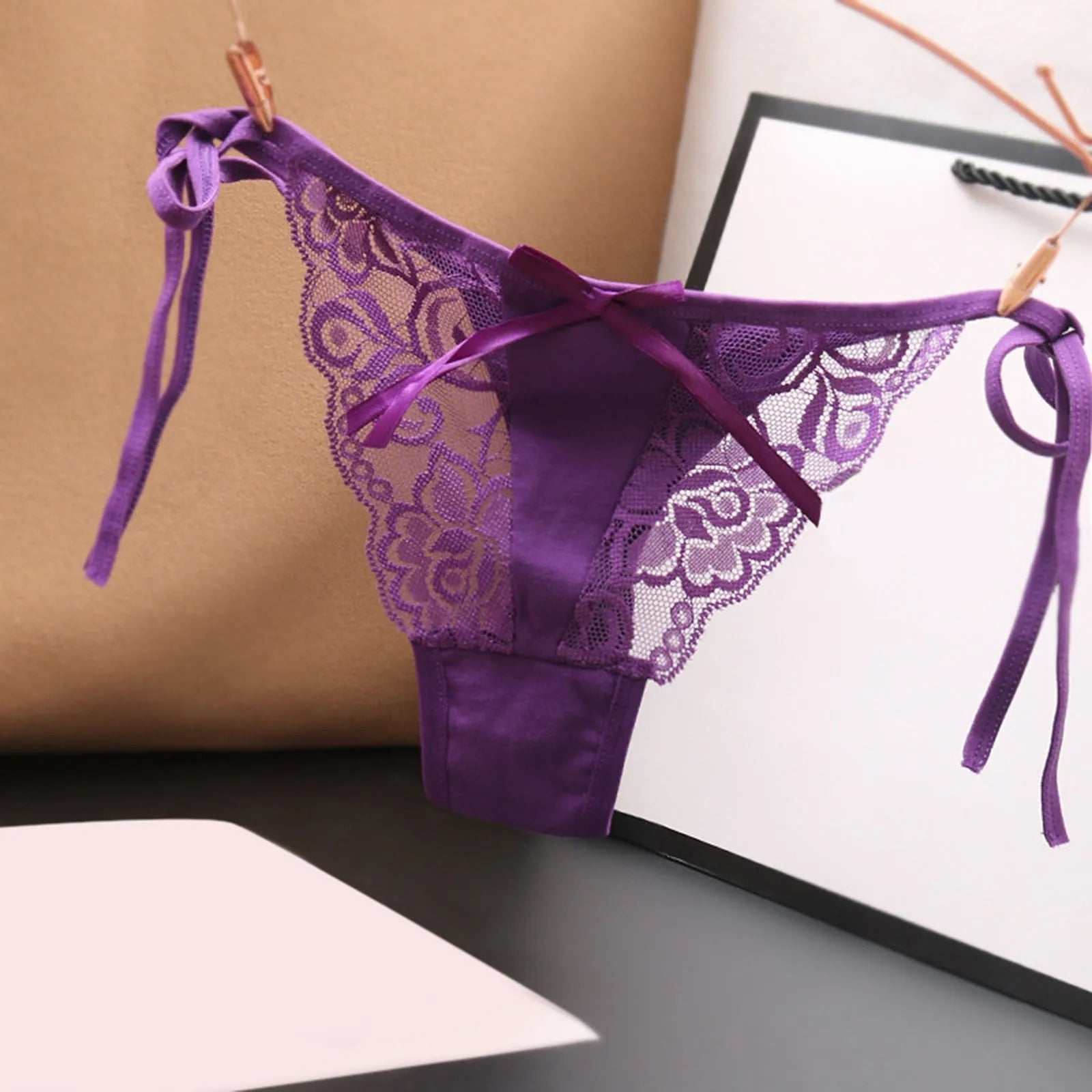 Women Sexy Lace Thong Low Waist Panties Side Tie See-Through Underpant Intimates Erotic Lingerie Ladies Underwear трусы женские