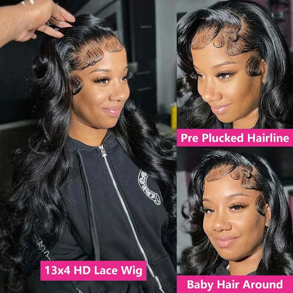 Body Wave Wig 100% Human Hair 13X6 Hd Lace Frontal Wig 30 40 Inch Brazilian 13X4 Lace Front Black Wig For Women 250 Density