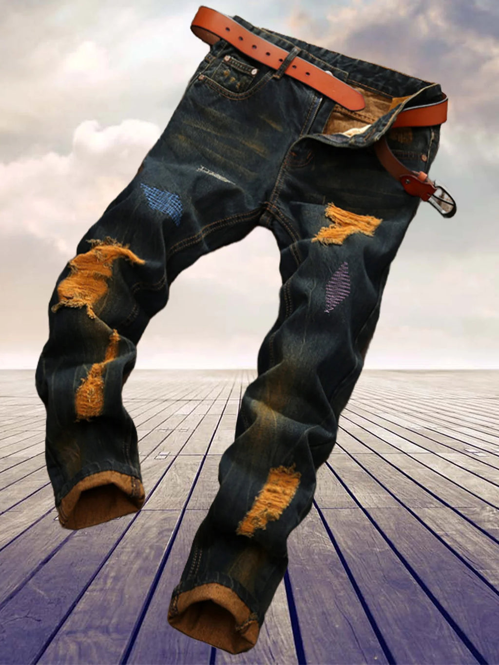 American retro personality makes old men's straight jeans