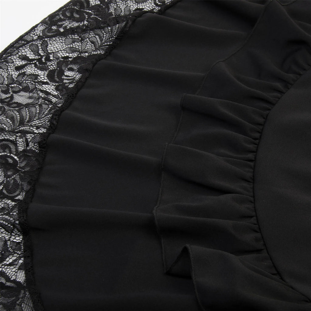 Women's Skirt Drawstring Patchwork Nightclub Party Gothic Halloween Lace Patchwork Skirt Perspective Hem Skirts for Women