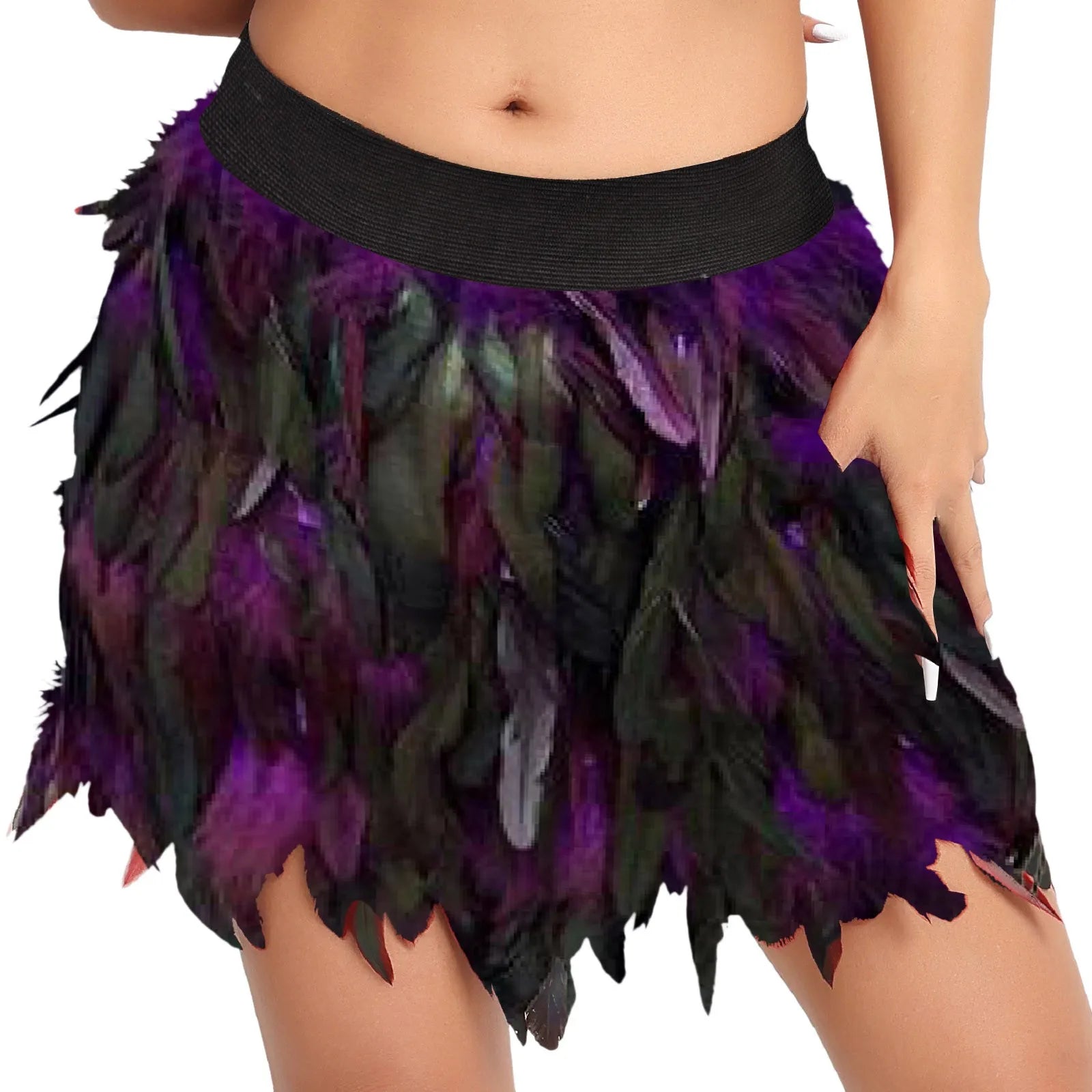 Women Faux Feather Mini Skirt Harajuku Rave Stage Performance Ball Gown Festival Carnival Club Party Dance Skirts Faldas Mujer