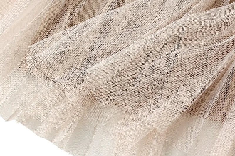 Luxury Velvet Pleated Skirts For Women 2024 Summer Fashion Women's High Waist Mesh Midi Skirt Female Elegant  Solid A-Line Skirt