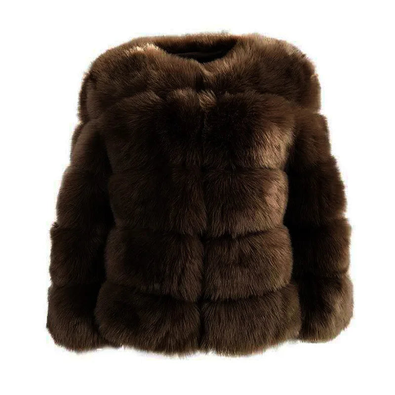 Women Faux Fox Fur Coats Zipper Short Coat Jackets Elegant Thick Warm Solid Jacket Lady Furry Outerwear Elegant Splice Winter