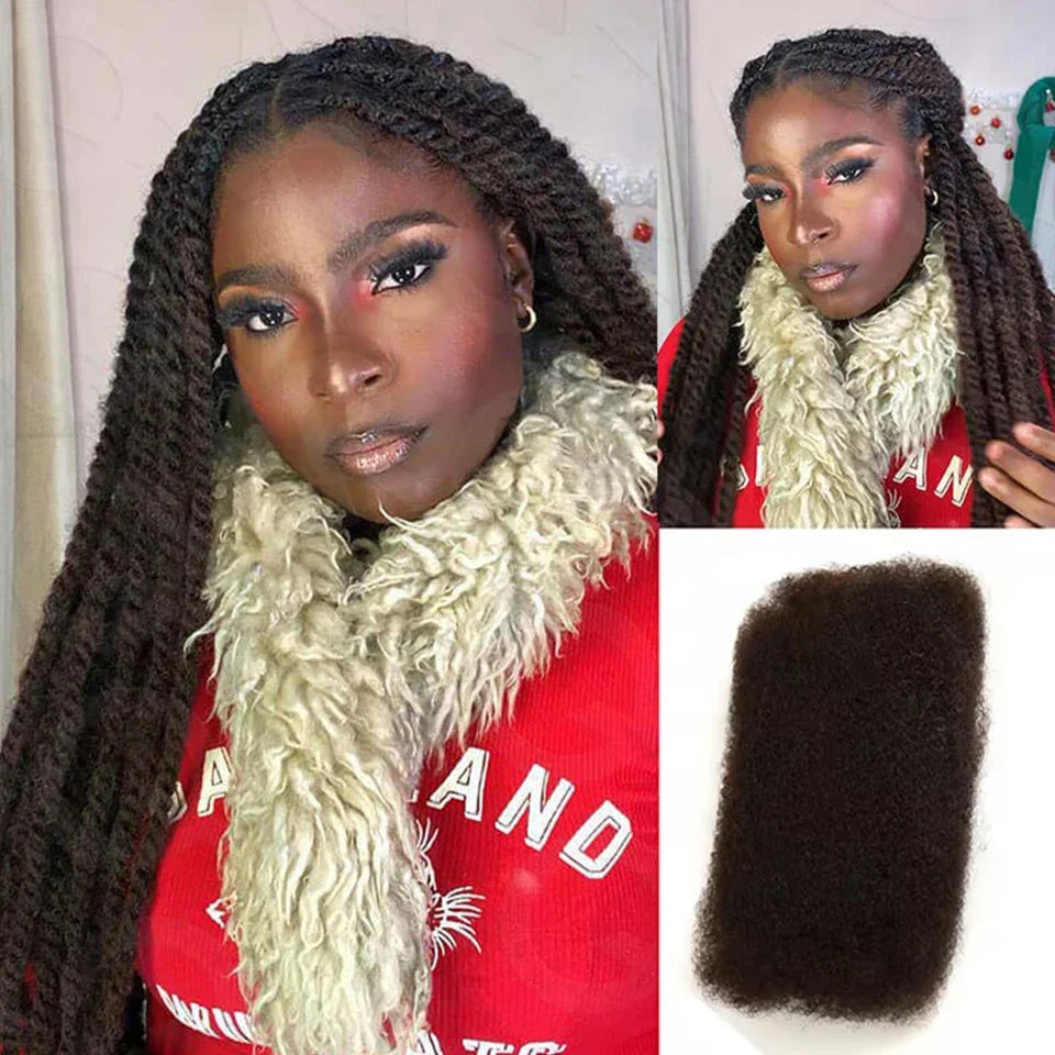 Afro Kinky Bulk Human Hair Extensions QVR US Local Shipping Natural Black/Brown Lightweight For Braiding Styling Everyday Wear