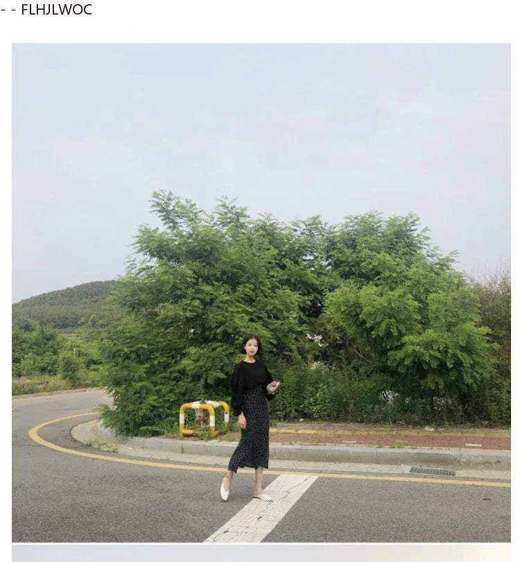 2024 Summer Skirt Long Hot Sales Women Black White Dot Preppy Style Girls Korean Design High Waist Black Skirt 3024