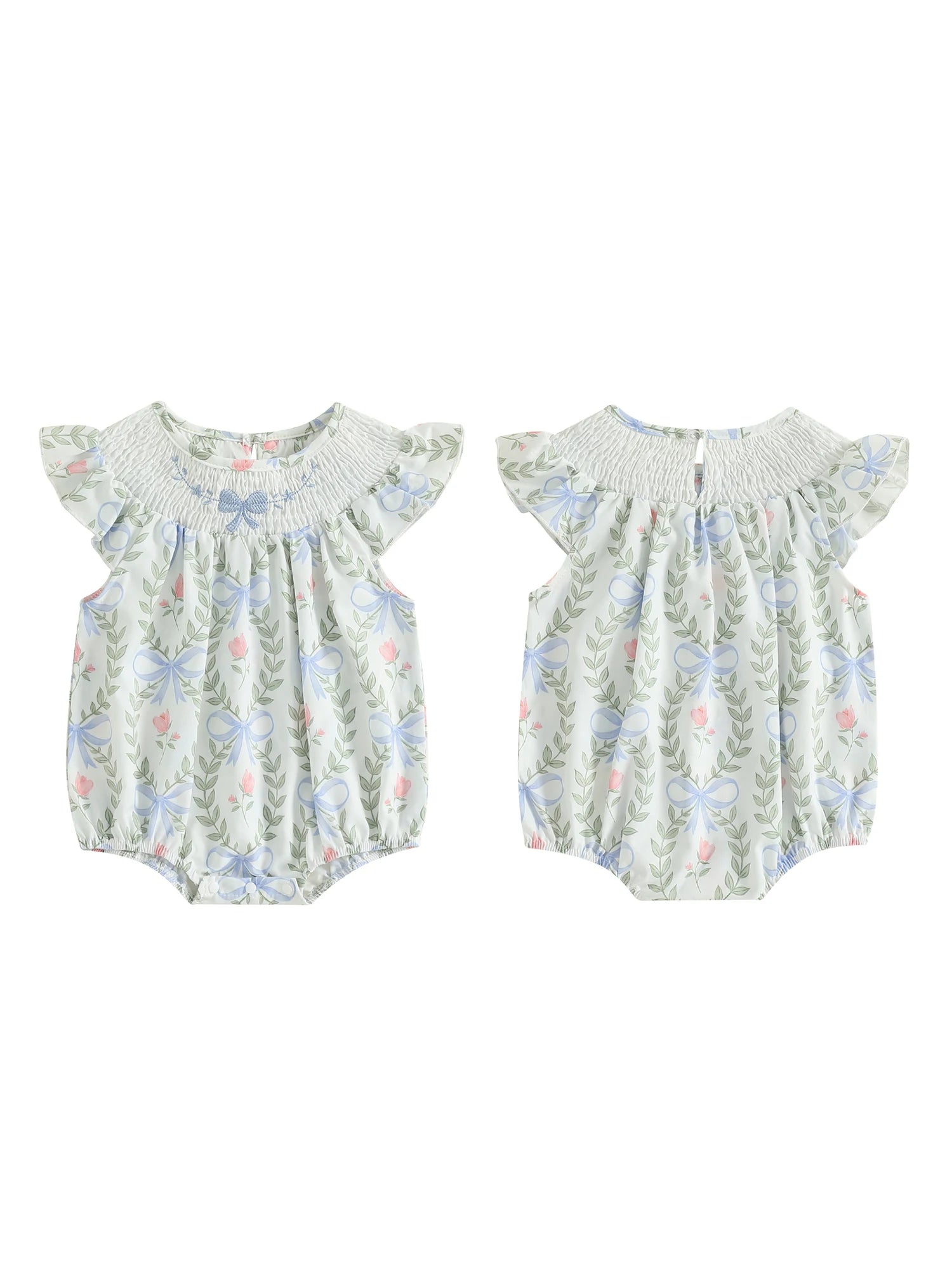 Adorable Baby Girls Jumpsuit Short Sleeve Round Neck Floral Print Toddler Romper for Playtime and Outings in Summer