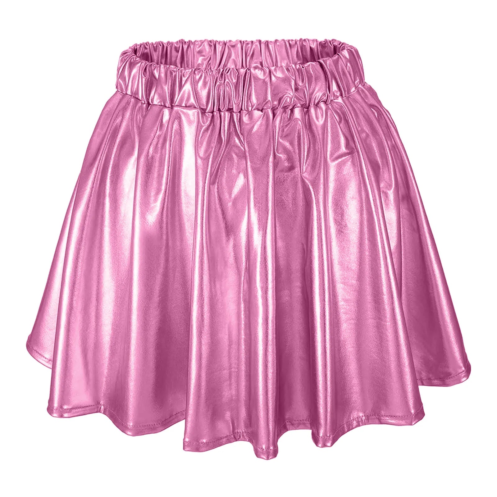 Women Sparkly Shiny Metallic Skater Skirt Carnival Party Rave Outfit A Line Pleated Skirts Elastic High Waist Nightclub Faldas