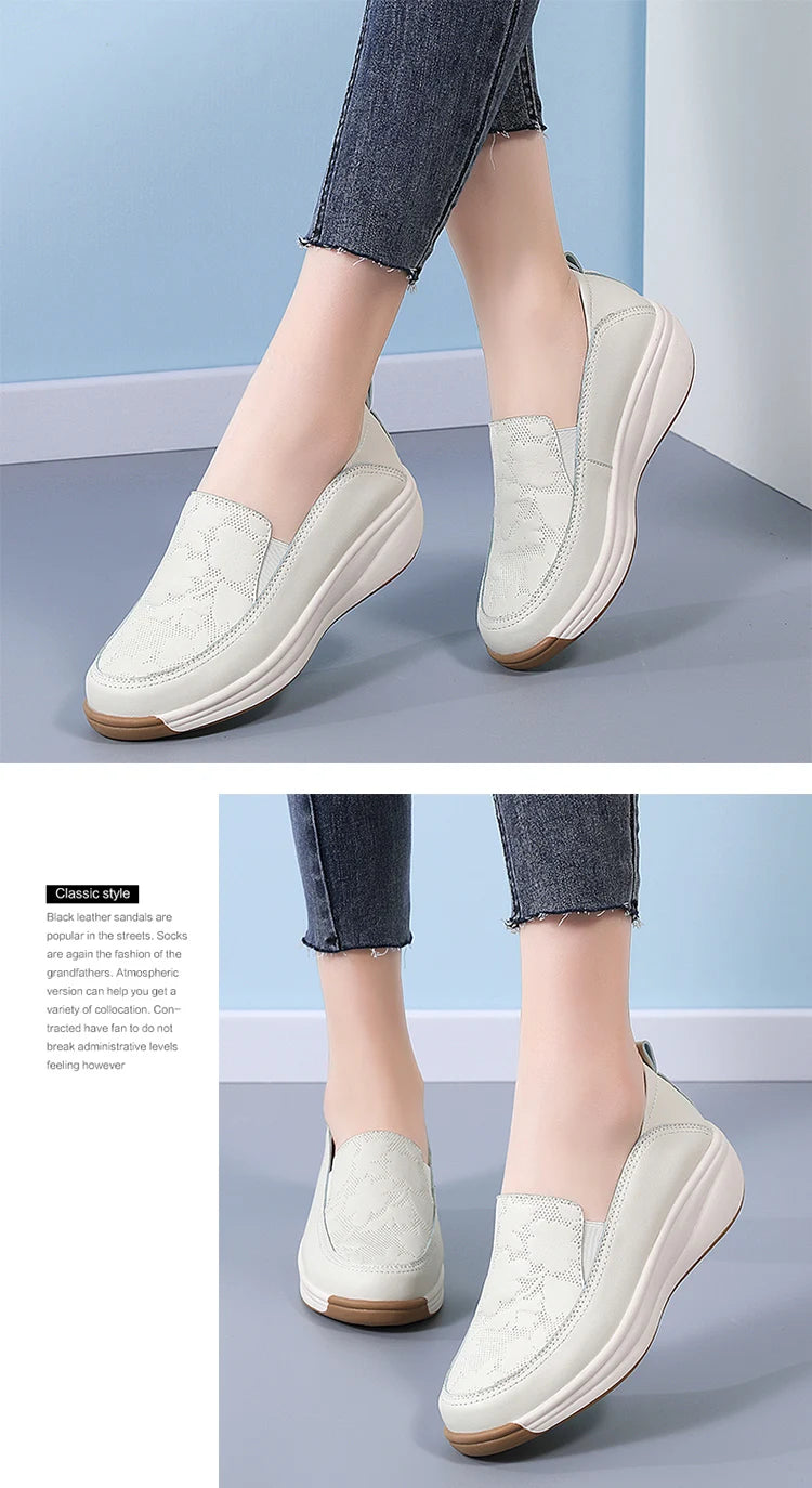 New women's 43 casual shoes, 100% genuine leather breathable and fashionable leather shoes for walking