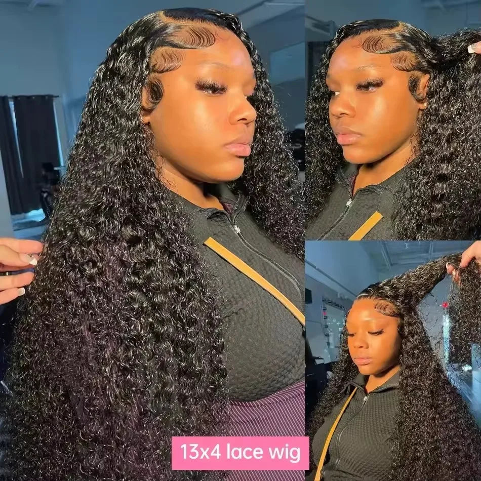 Curly Wigs 360 Full Lace Wig Deep Wave Water Wave Human Hair 1b Black Wig Invisi Strap Hd Lace Wigs 250 Density Bleached Knoted