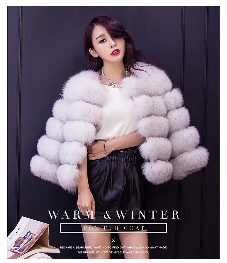 Women Faux Fox Fur Coats Zipper Short Coat Jackets Elegant Thick Warm Solid Jacket Lady Furry Outerwear Elegant Splice Winter
