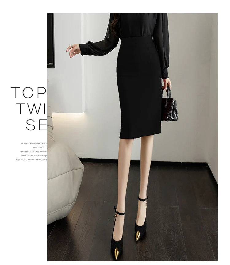 Fahsion Summer Office Black Skirts Women 2024 Elegant High Waist Gray Red Bodycon Skirt Sexy High Waist Midi Mujer Faldas S-2XL