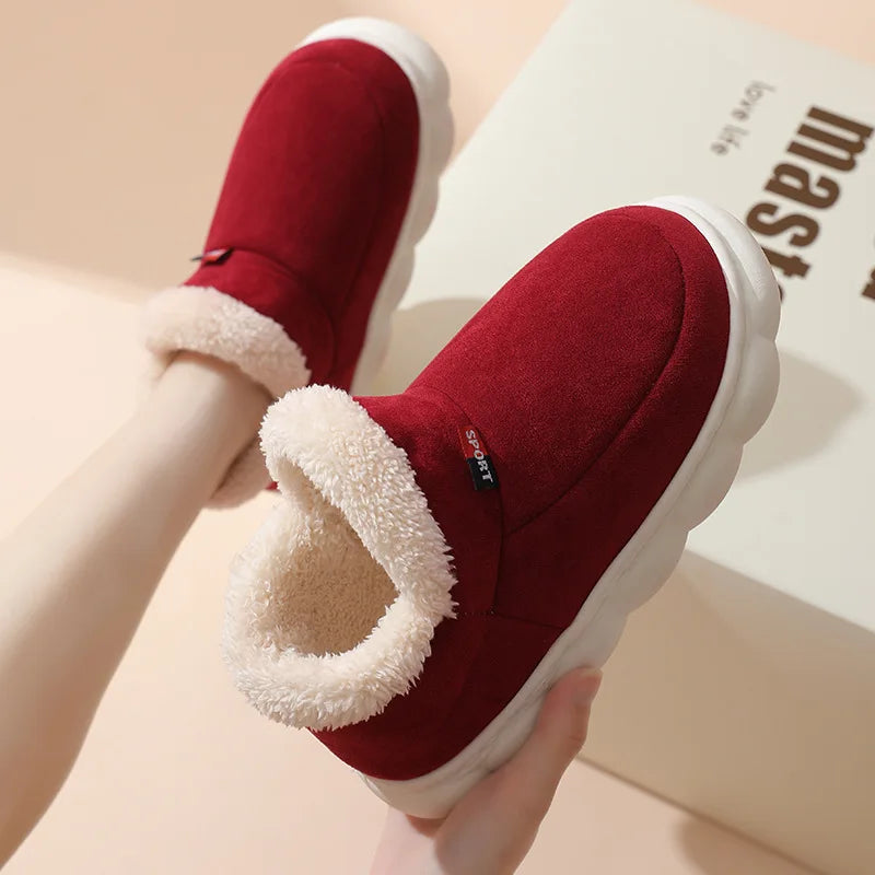 Shevalues Fashion Fur Slippers For Women Men Winter Warm ankles Cozy Furry Slides Home Indoor Soft Sole Plush Slides Cotton Shoe