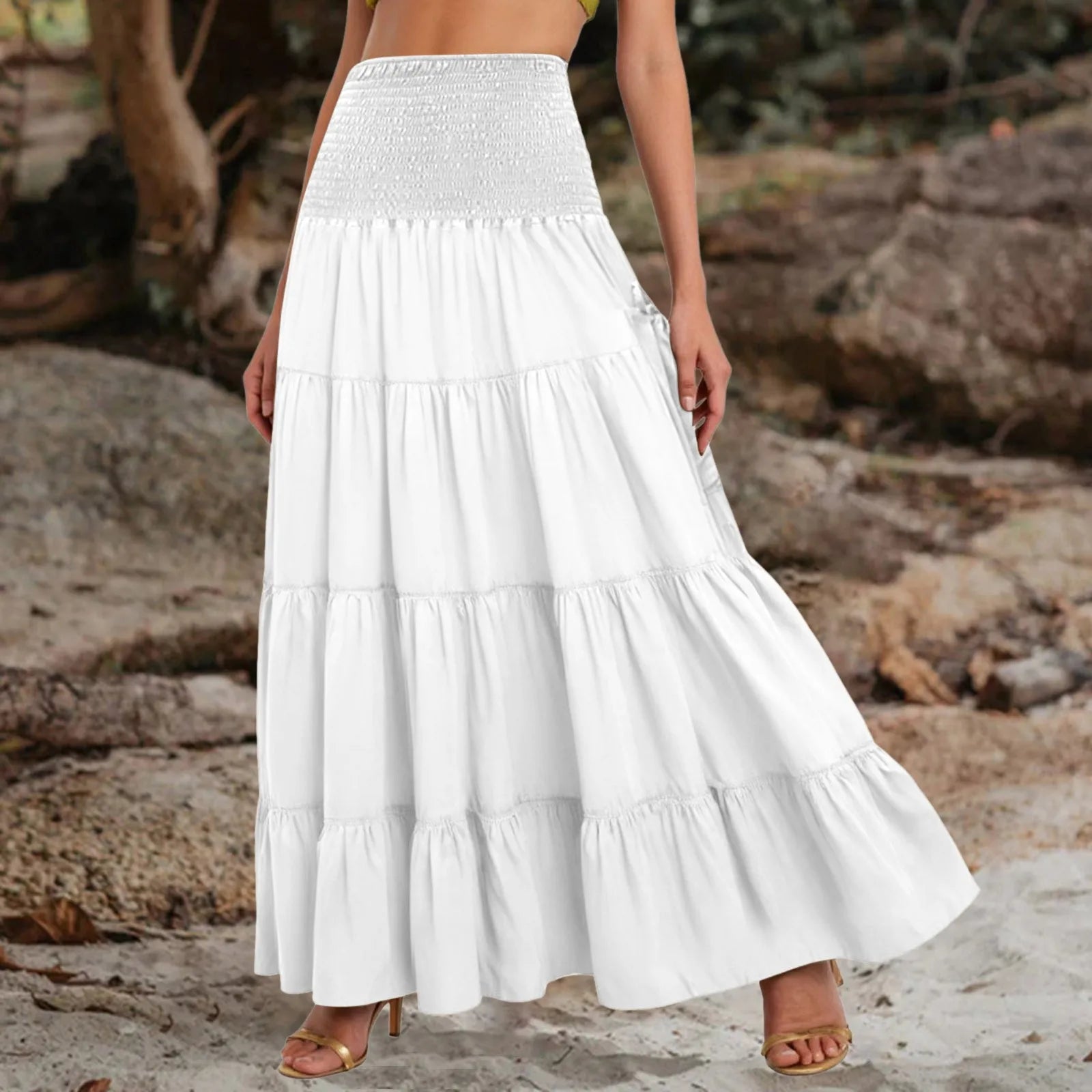 Boho Fairy Skirts Women Tiered Convertible Bustier Dress with Pockets Vintage Hippie Gypsy A-Line Maxi Skirt Versatile Sarong