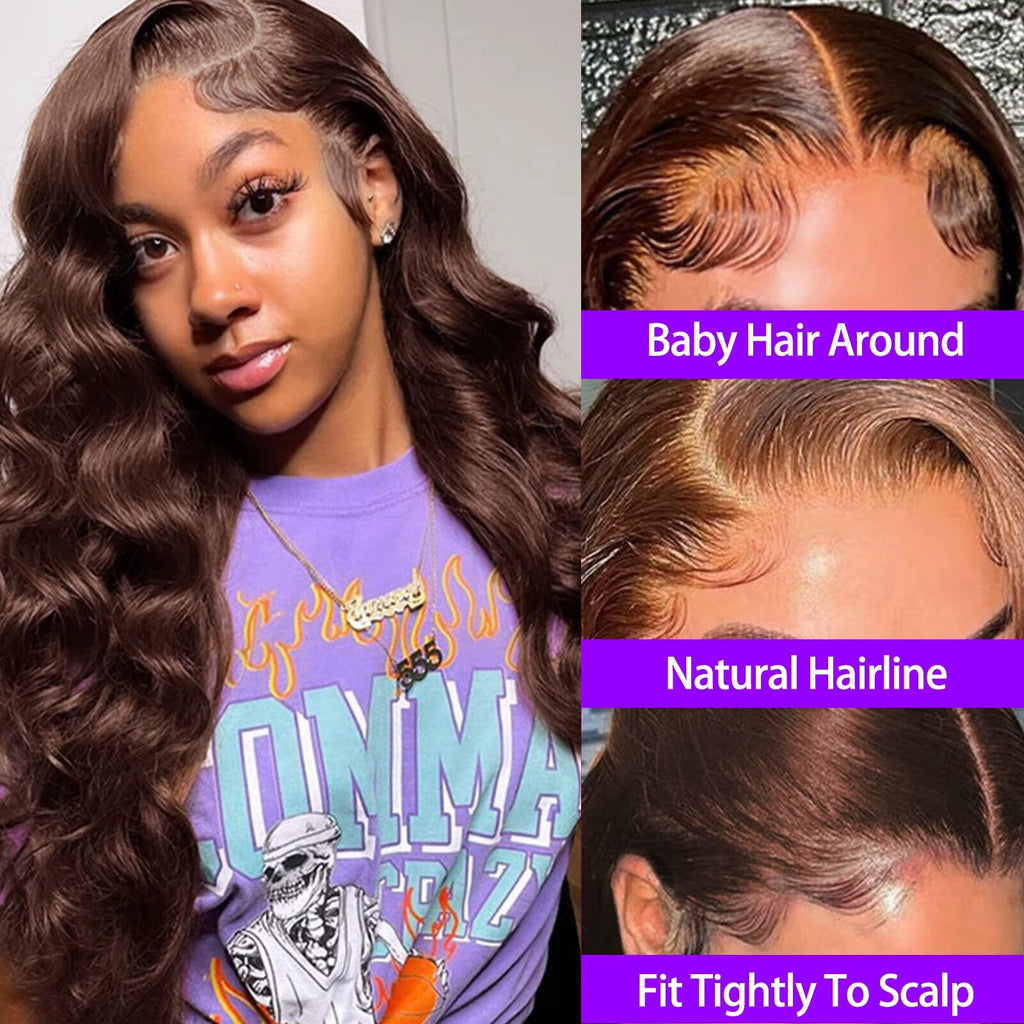 Chocolate Brown Human Hair Wig 200 Density 13X6 Body Wave Lace Front Wigs Human Hair HD Frontal Wigs Pre Plucked Brazilian  Hair