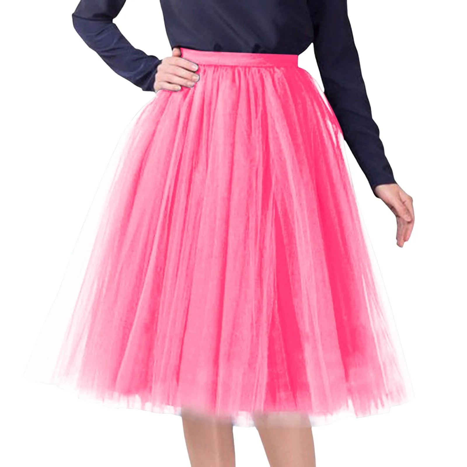Womens Tiered Tutu A-Line Midi Skirts Elegant Puffy Underskirt Dance Party High Waist Tulle Skirt Lolita Petticoat Faldas Mujer