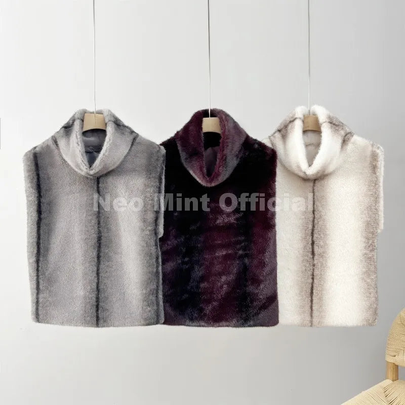 Neo Mint Luxury Faux Mink Fur Vest Top Waistcoat Women Autumn Winter New High Neck Sleeveless Fur Jacket Coat Ins Chic Crop Tops