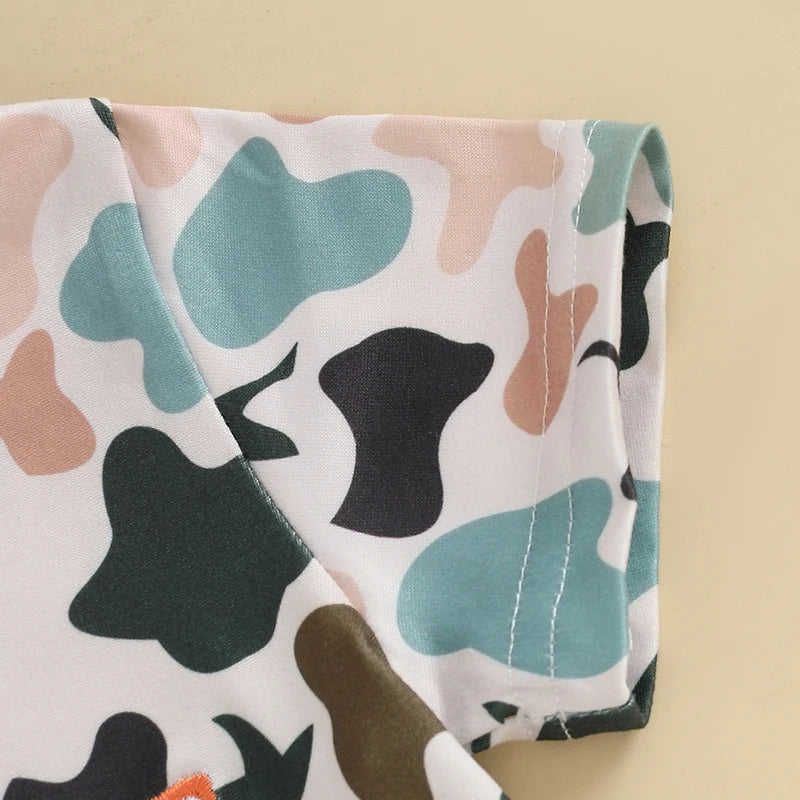 Lioraitiin Newborn Baby Boys Summer Jumpsuit Casual Dog Camouflage Print Embroidery Short Sleeve Romper Cute Clothes