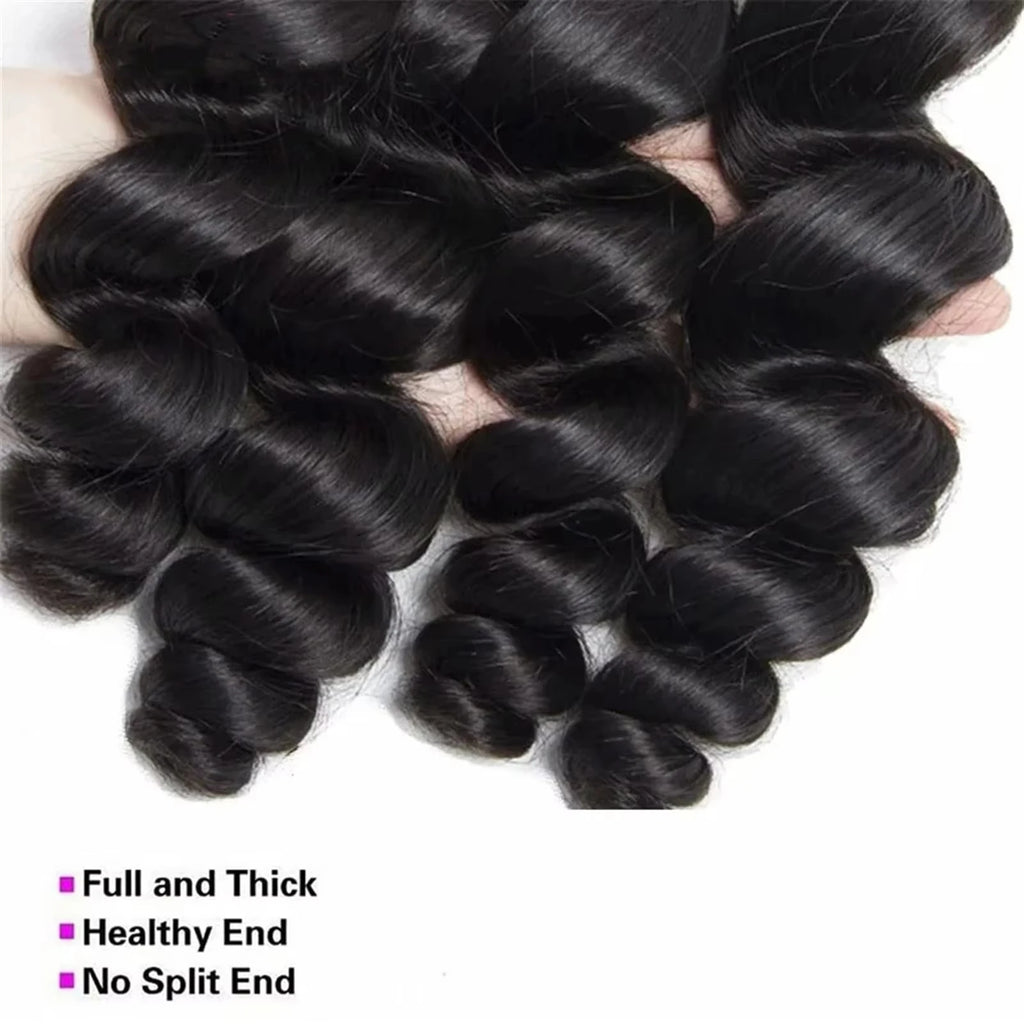 Wiglovie Loose Wave Human Hair Bundle 3 Bundle Deals 15A Peruvian Raw Curly 3/4 Pcs Double Weft Bundles Extensions For Women