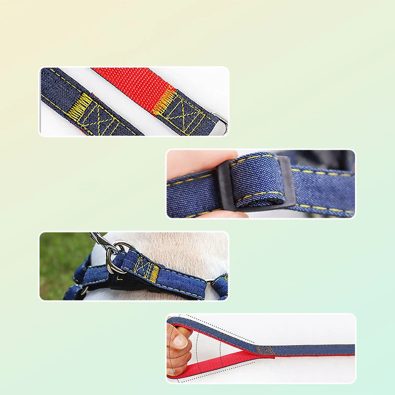 Pet chest and back thick wear-resistant vest denim sewn cloth chest and back dog leash pet leash is durable