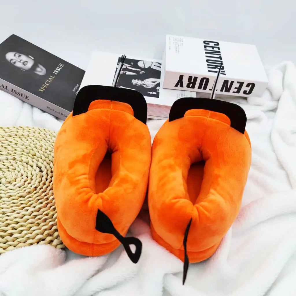 Anime Chainsaw Man Pochita House Slipper Winter Shoe Woman Warm Fuzzy Furry Cartoon Children Plush Grip Female Cute Home Slipper