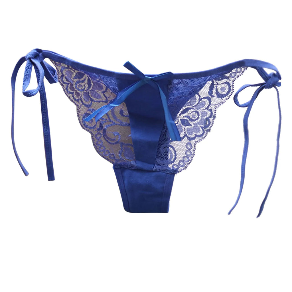 Women Sexy Lace Thong Low Waist Panties Side Tie See-Through Underpant Intimates Erotic Lingerie Ladies Underwear трусы женские