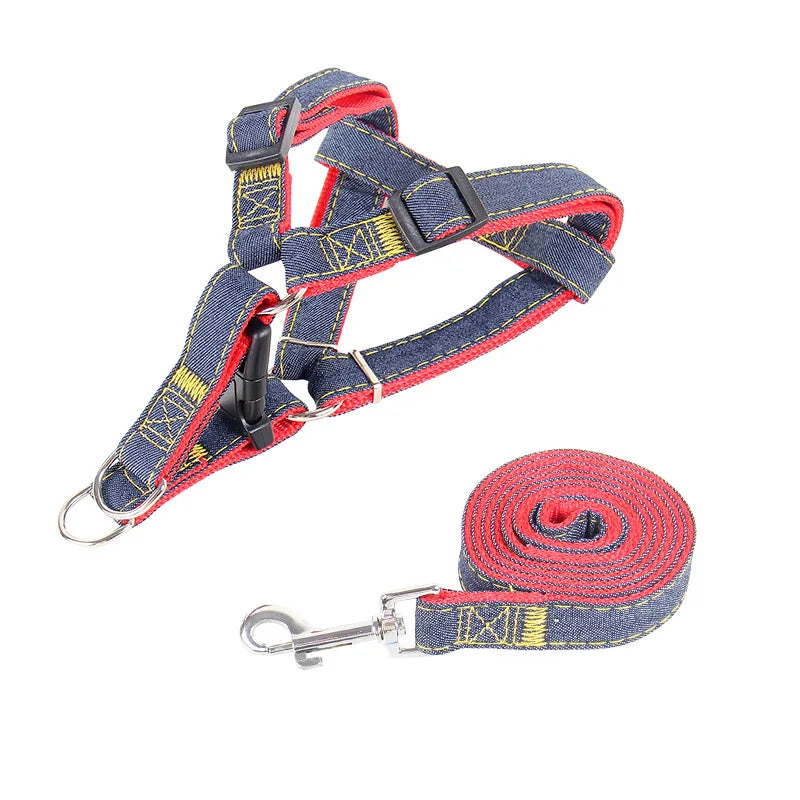 Pet chest and back thick wear-resistant vest denim sewn cloth chest and back dog leash pet leash is durable
