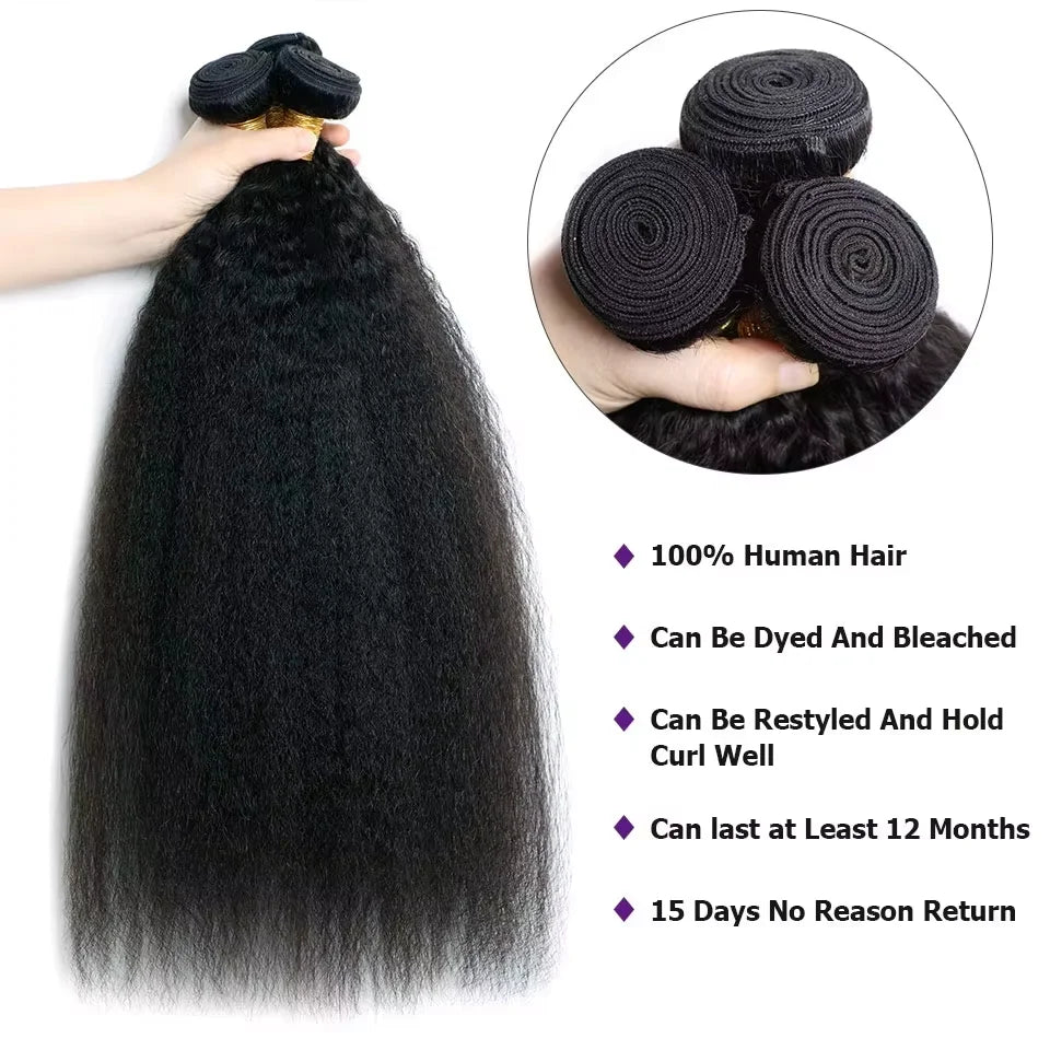 Kinky Straight Human Hair Bundles 30 inch Brazilian Hair Weave Bundles Sew In Remy Hair Extensions 3 4 Bundles Virgin Hair Weft
