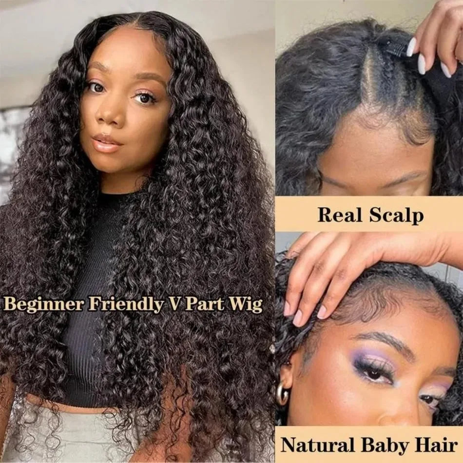 250% Half Wigs Human Hair Afro Kinky Curly Headband Wig Upgrade 3 IN 1 Half Wig With Drawstring Seamless Clip Ins Flip Over