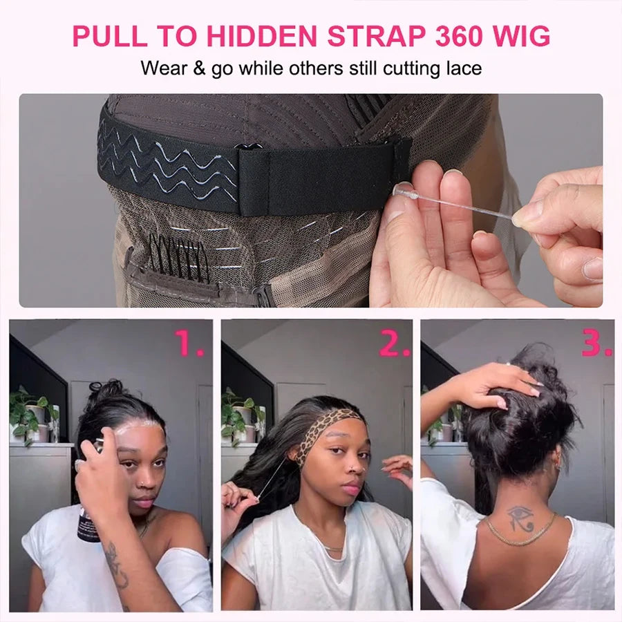 220% Density 360 Lace Wig Invisible Drawstring Kinky Straight Human Hair Wigs Natural Color Brazilian Glueless Wig Pre plucked