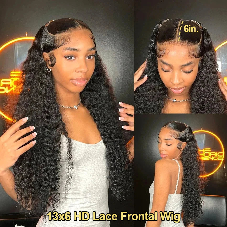 40 Inch Deep Wave 13x6 Hd Lace Frontal Human Hair Wigs 250 Density Brazilian Curly Water Pre Cut Lace Glueless Wig Ready To Wear