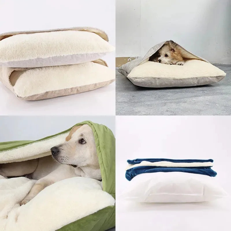 Pet Bed Dogs Kennel Winter Warm Removable Washable Bite-resistant Puppy Sofa Cushion Plush Cat Mat for Large Pet Sleeping Bag
