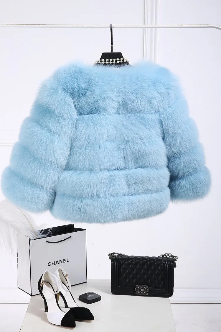 Women Faux Fox Fur Coats Zipper Short Coat Jackets Elegant Thick Warm Solid Jacket Lady Furry Outerwear Elegant Splice Winter