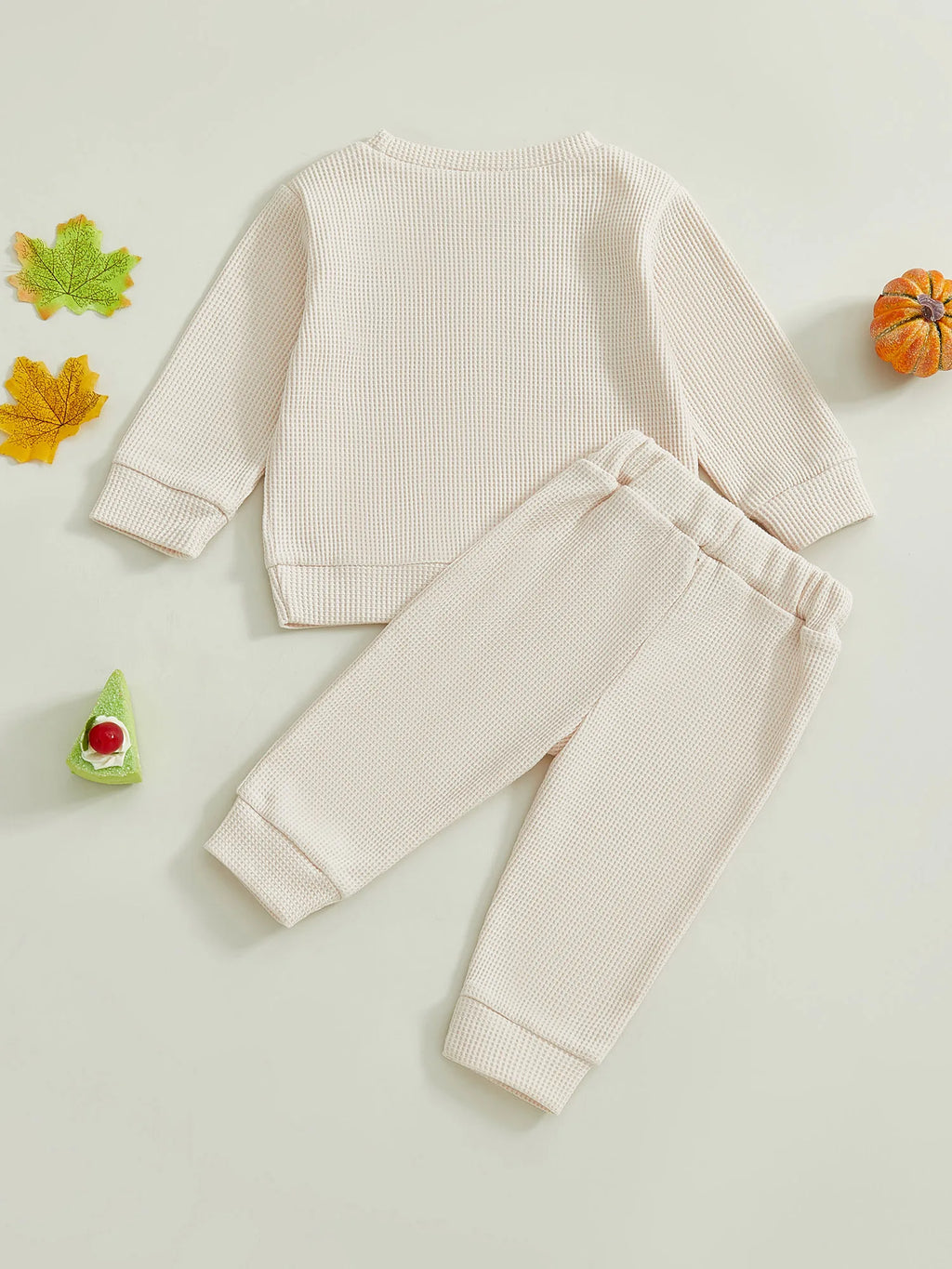 Toddler Baby Boys Thanksgiving Outfit Turkey Letter Embroidery Long Sleeve Pullover Elastic Waist Solid Pants 2Pcs Waffled Set