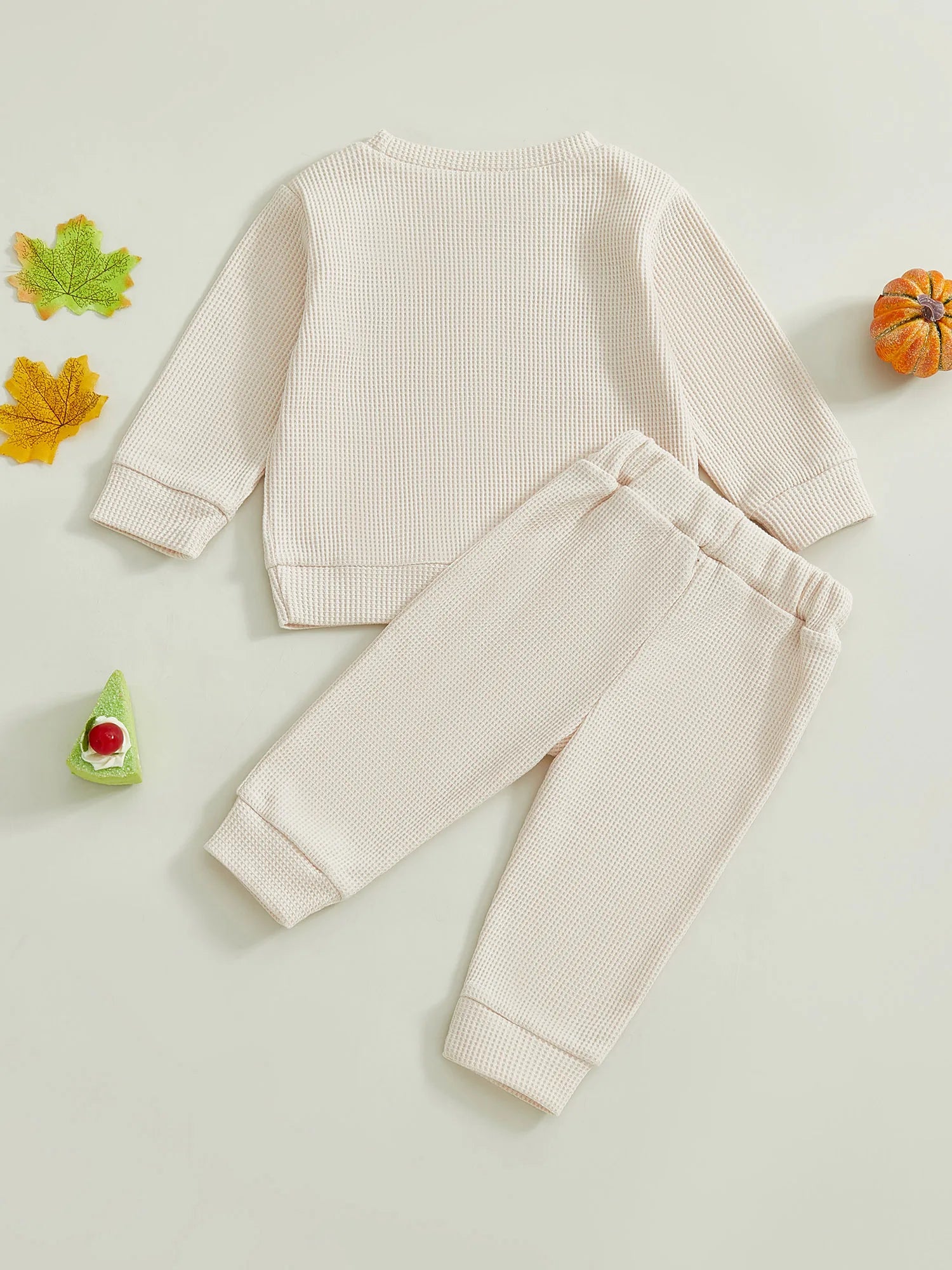 Toddler Baby Boys Thanksgiving Outfit Turkey Letter Embroidery Long Sleeve Pullover Elastic Waist Solid Pants 2Pcs Waffled Set