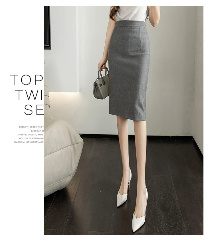 Fahsion Summer Office Black Skirts Women 2024 Elegant High Waist Gray Red Bodycon Skirt Sexy High Waist Midi Mujer Faldas S-2XL
